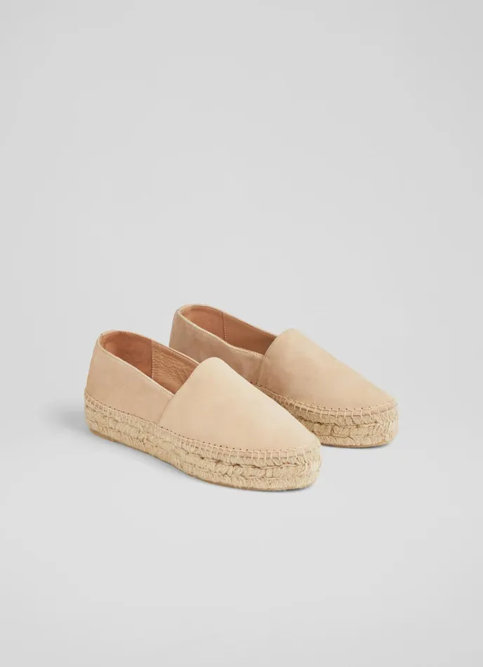LK Bennett Taylor Beige Suede Flatform Espadrilles Women Flats
