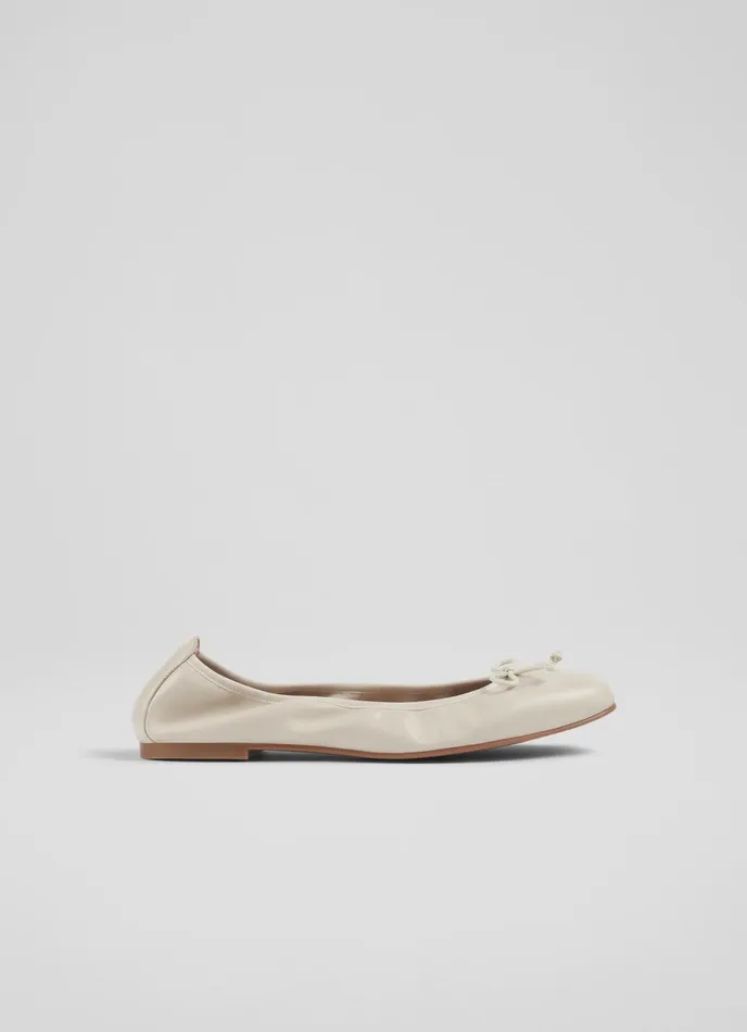 LK Bennett Trilly Cream Leather Ballet Pumps Women Flats