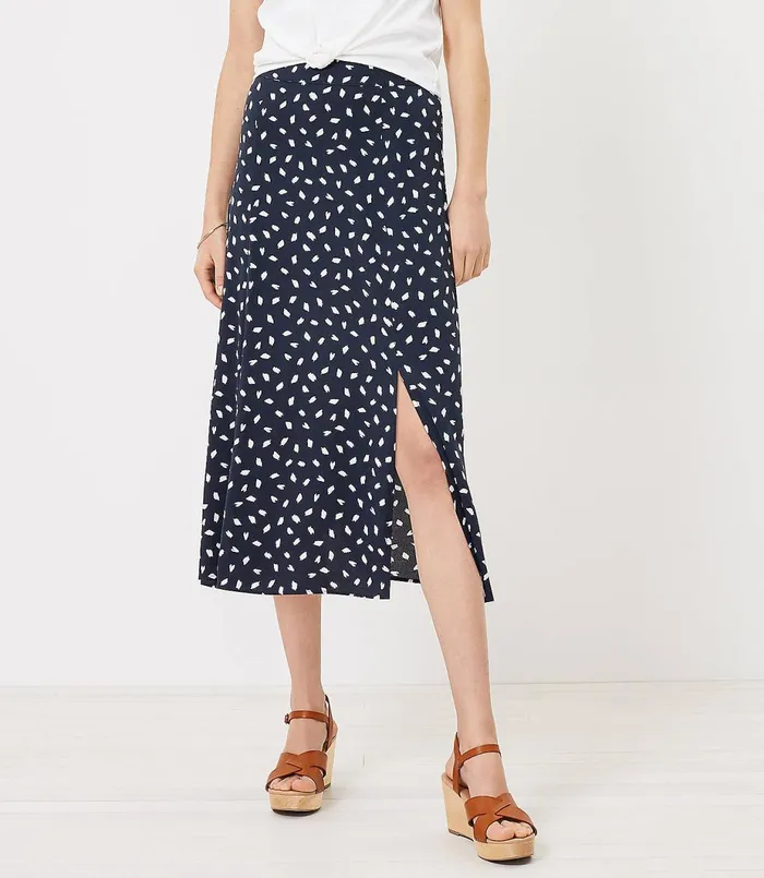 LOFT Brushstroke Slit Midi Skirt Batik Blue Women Skirts