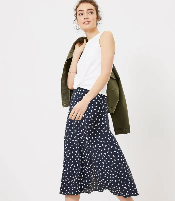 LOFT Brushstroke Slit Midi Skirt Batik Blue Women Skirts