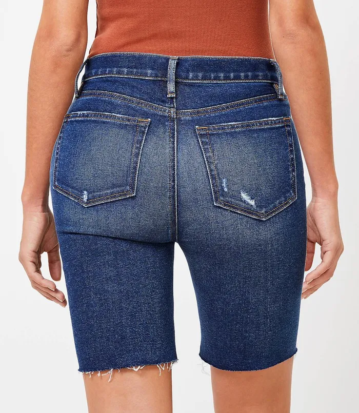 LOFT Curvy Fresh Cut Denim Bike Shorts In Dark Wash Dark Wash Women Shorts