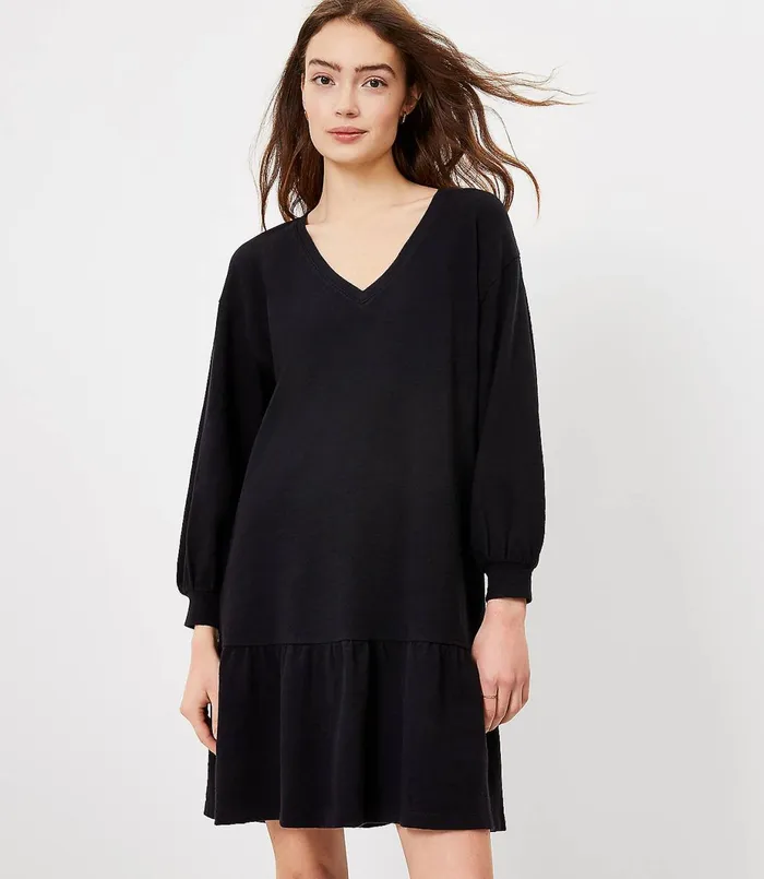 LOFT Flounce Sweatshirt Dress Black Women Swing Dresses