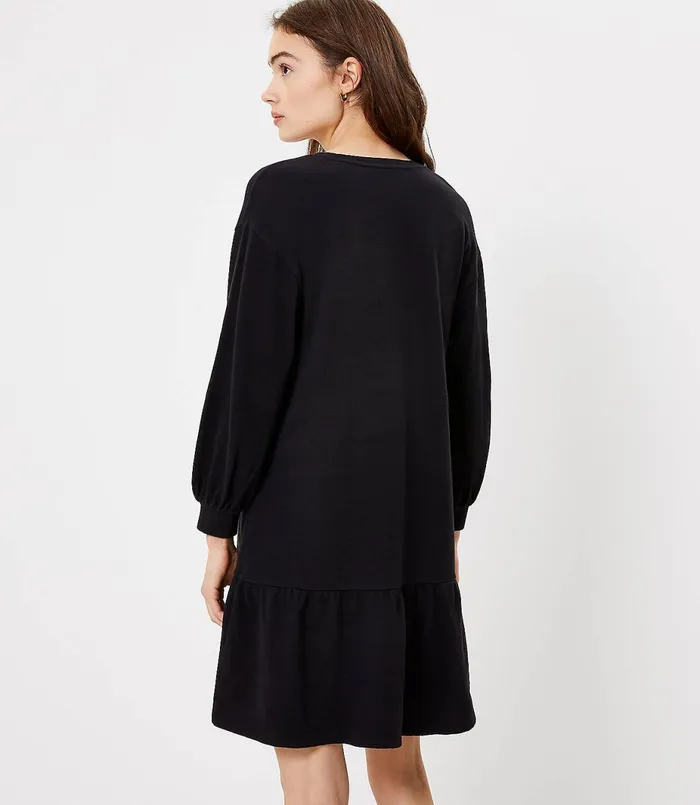 LOFT Flounce Sweatshirt Dress Black Women Swing Dresses