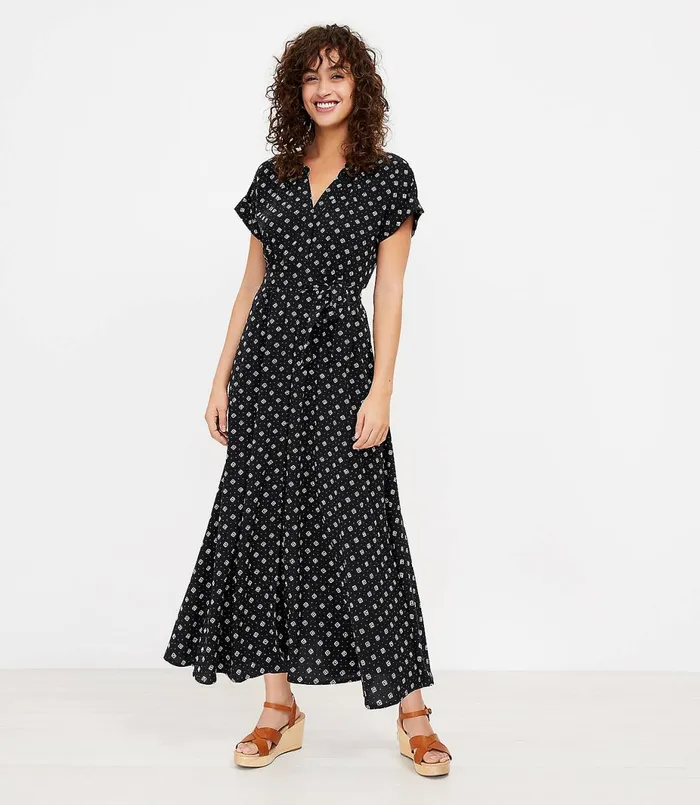 LOFT Geo Pocket Shirtdress Black Women Party Dresses
