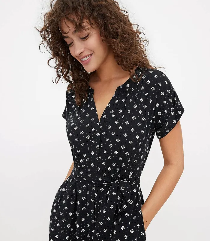 LOFT Geo Pocket Shirtdress Black Women Party Dresses