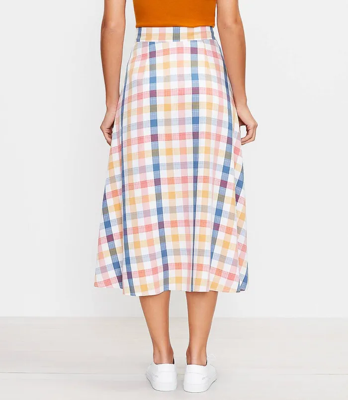 LOFT Gingham Midi Skirt White Women Skirts
