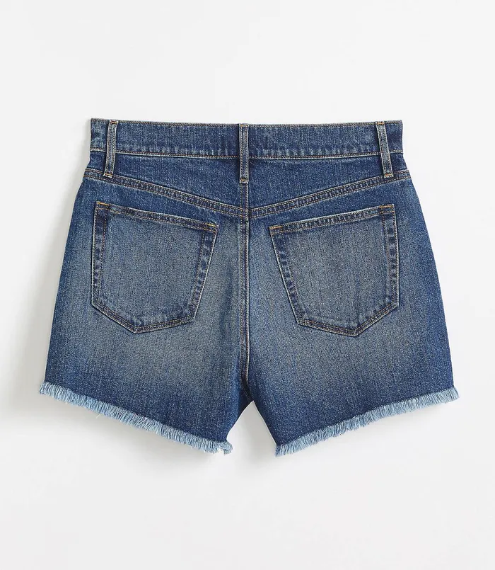 LOFT High Rise Cut Off Denim Shorts In Original Dark Indigo Wash Original Dark Indigo Wash Women Shorts