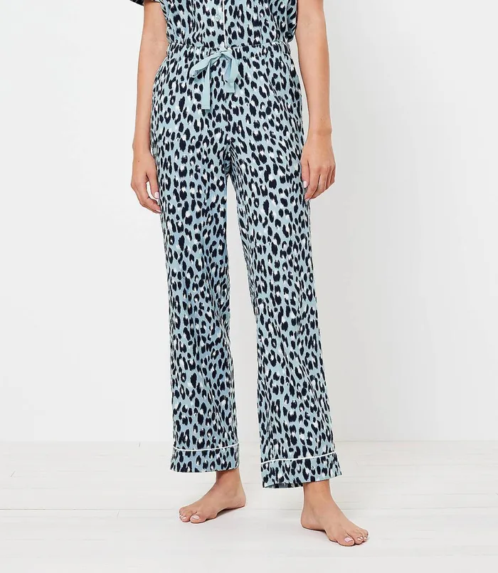 LOFT Leopard Print Pajama Pants Blue Seaglass Women Sleepwear