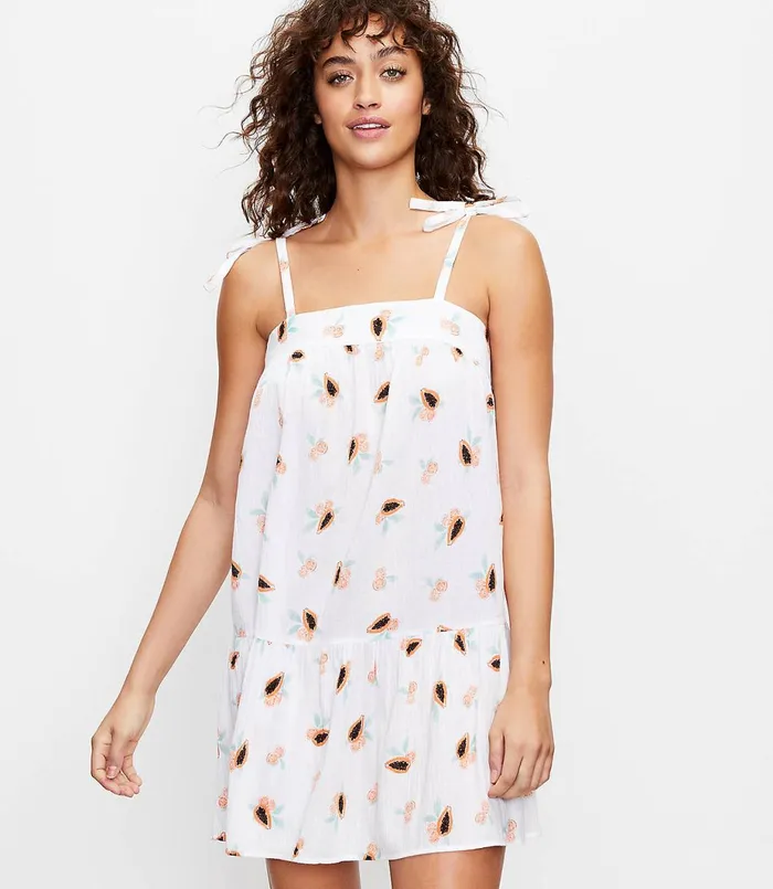 LOFT LOFT Beach Papaya Tie Strap Swing Dress White Women Swim and Beach