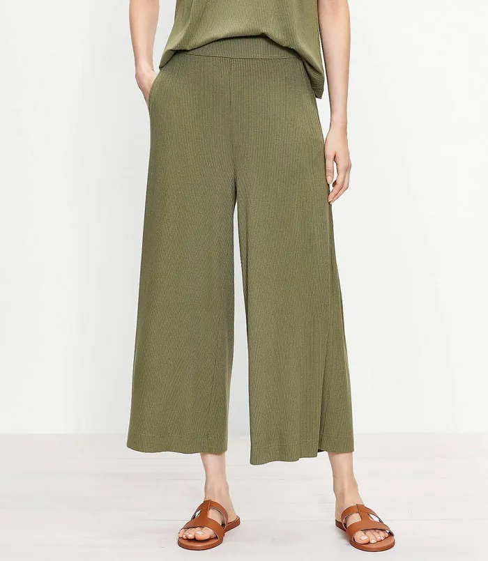 LOFT LOFT Beach Ribbed Wide Leg Crop Pants Vintage Sage Women Swim and Beach