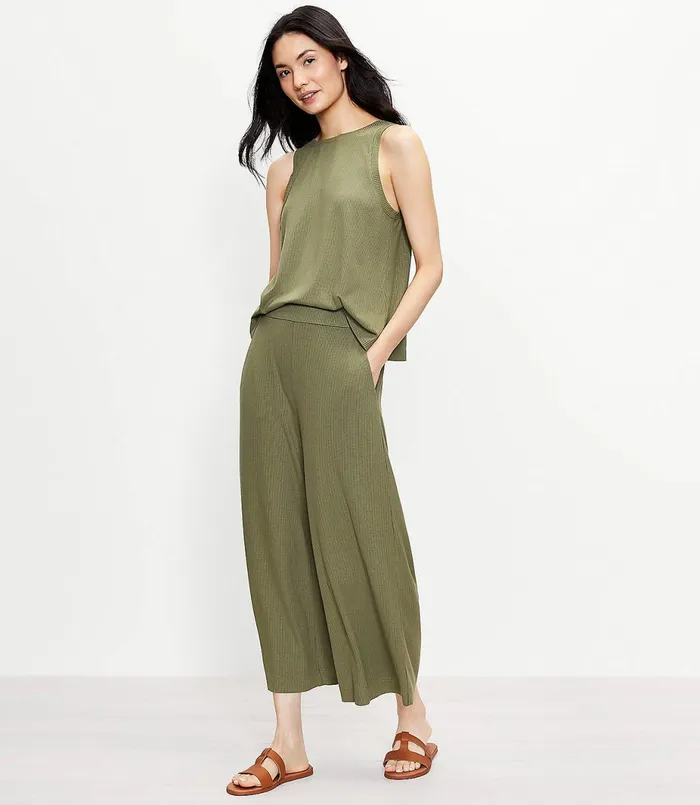 LOFT LOFT Beach Ribbed Wide Leg Crop Pants Vintage Sage Women Swim and Beach