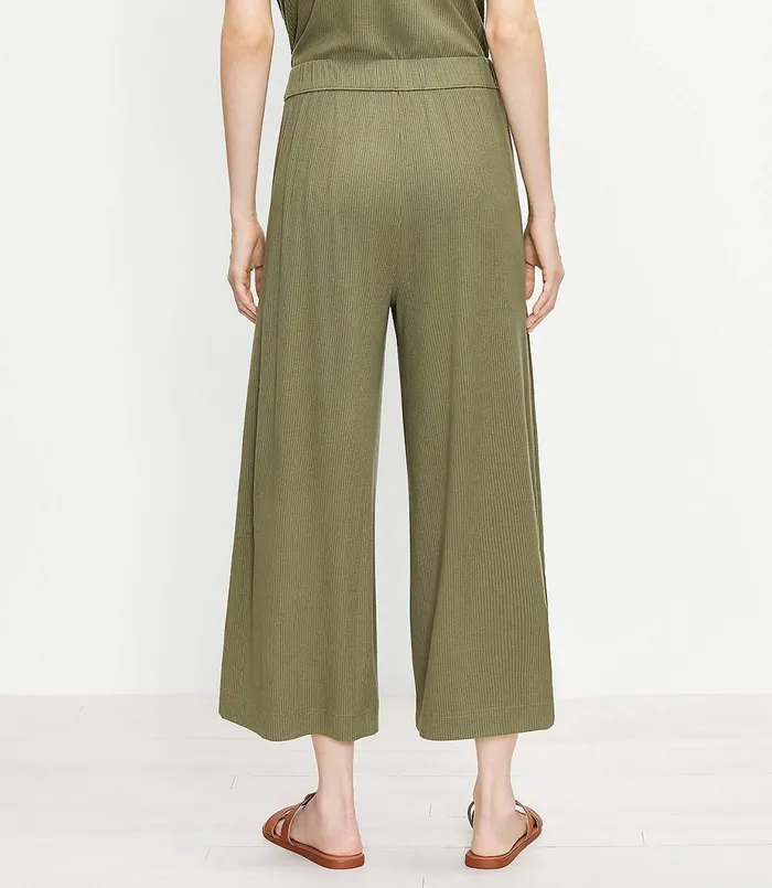 LOFT LOFT Beach Ribbed Wide Leg Crop Pants Vintage Sage Women Swim and Beach
