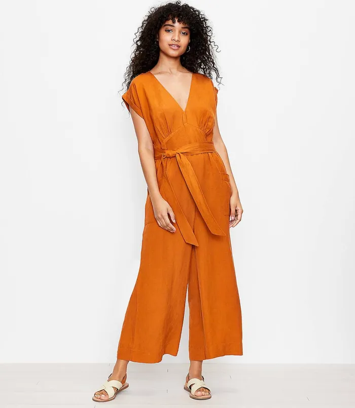LOFT LOFT Beach Tie Back VNeck Jumpsuit Turmeric Spice Women Jumpsuits and Rompers