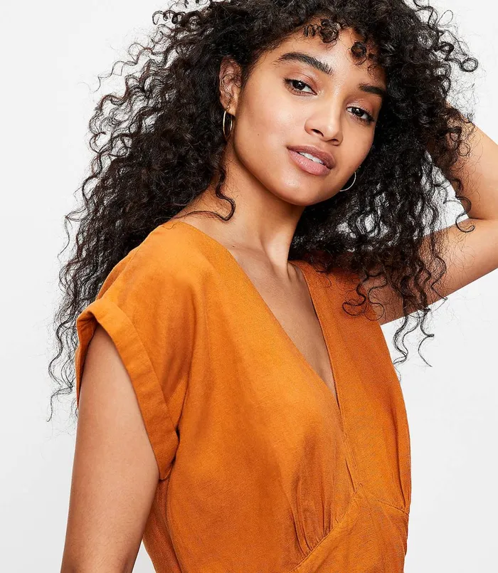 LOFT LOFT Beach Tie Back VNeck Jumpsuit Turmeric Spice Women Jumpsuits and Rompers