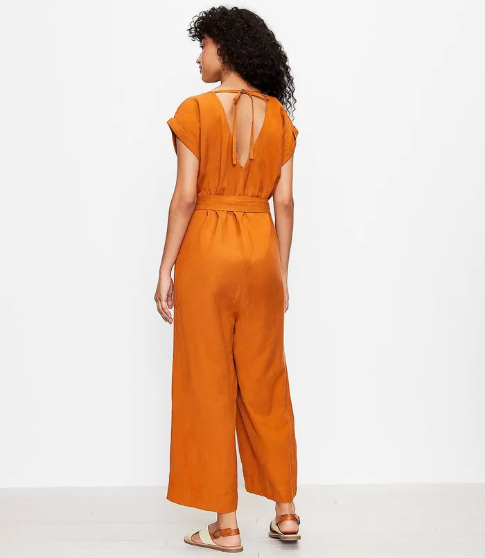 LOFT LOFT Beach Tie Back VNeck Jumpsuit Turmeric Spice Women Jumpsuits and Rompers