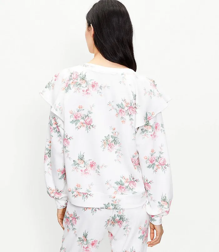 LOFT Lou and Grey Bouquet Ruffle Terry Sweatshirt Whisper White Women Loungewear