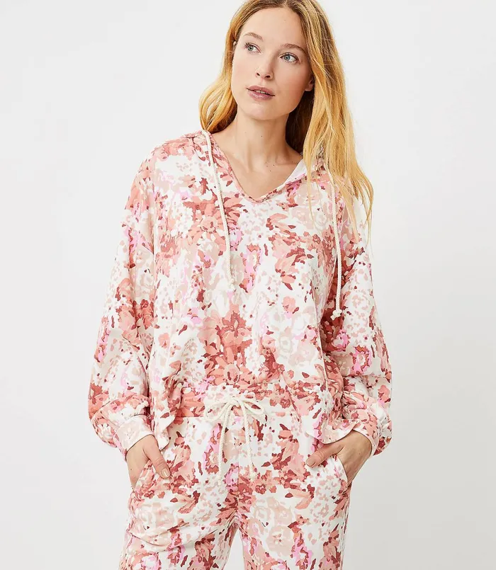LOFT Lou and Grey In Bloom Terry Hoodie Whitecap Women Loungewear