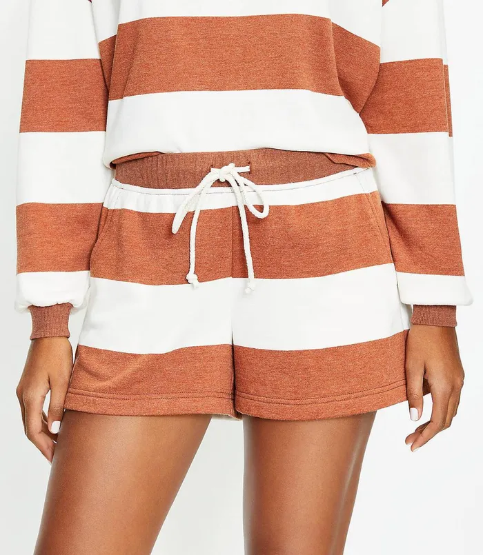 LOFT Lou and Grey Striped Cozy Cotton Terry Shorts Whisper White Women Loungewear