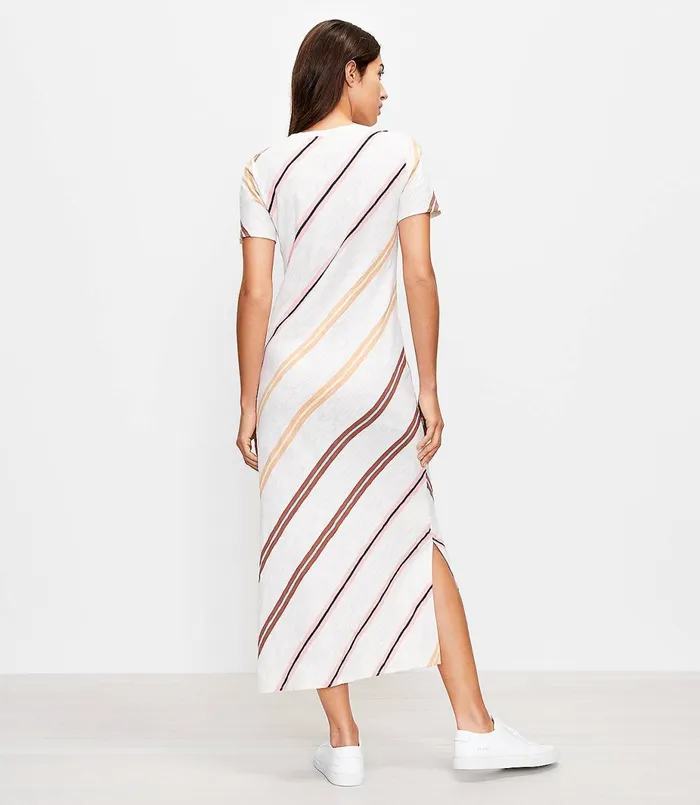 LOFT Lou and Grey Striped Cozy Jersey Midi Tee Dress Whisper White Women Loungewear
