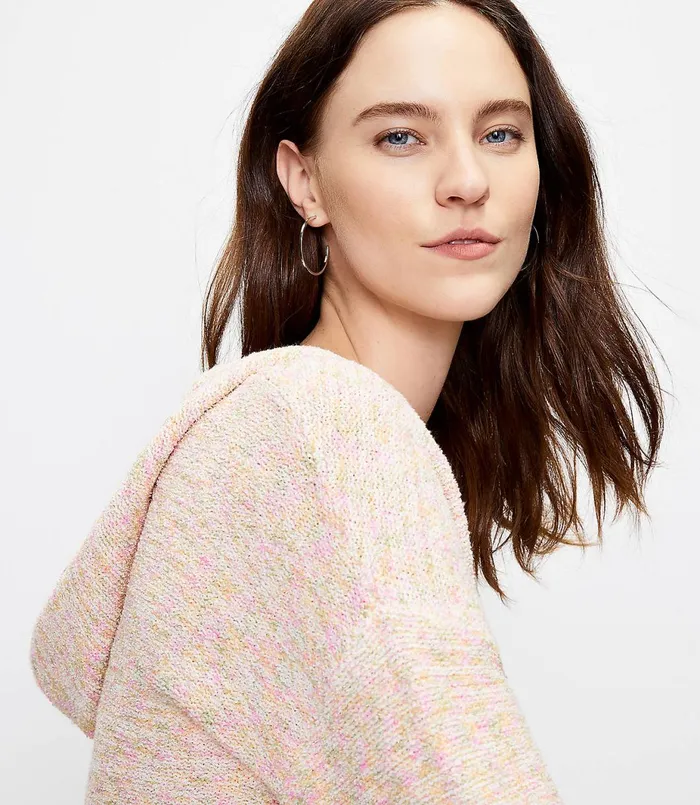 LOFT Marled Hoodie Sweater Pink Multi Women Sweaters