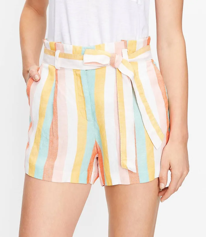 LOFT Paperbag Pull On Shorts In Stripe Multi Stripe Women Pants