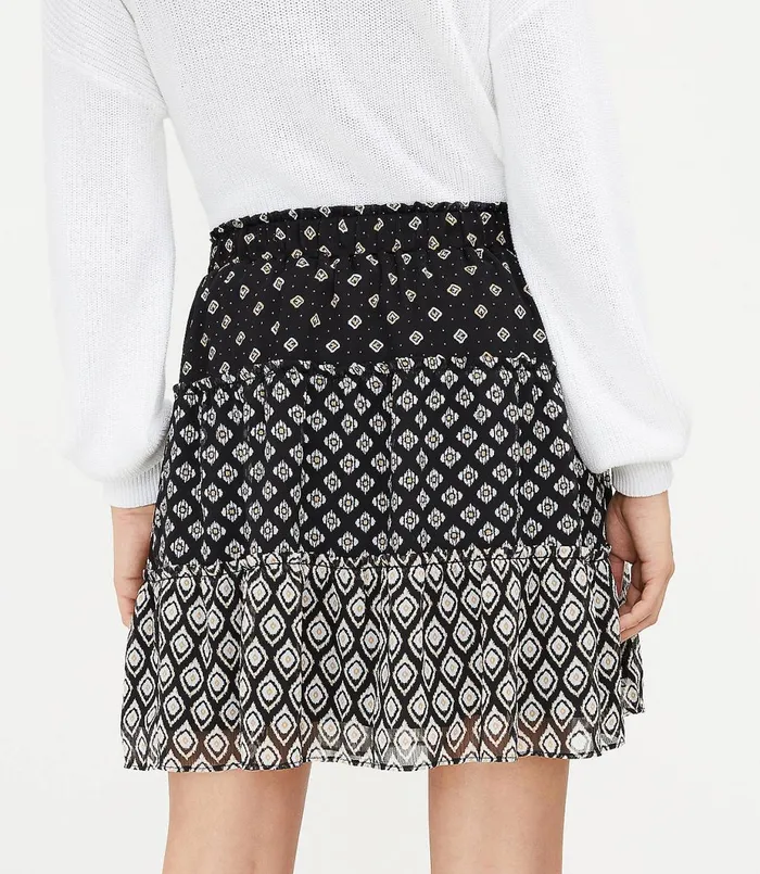 LOFT Patchwork Tiered Pull On Skirt Black Women Skirts