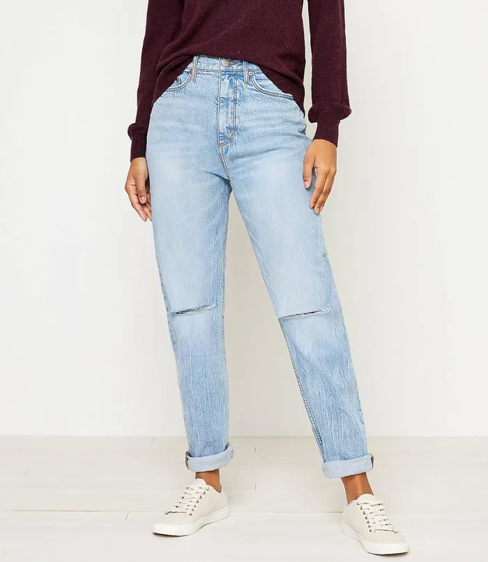 LOFT Petite Boyfriend Jeans In Destructed Light Wash Destructed Light Wash Women Petite Jeans