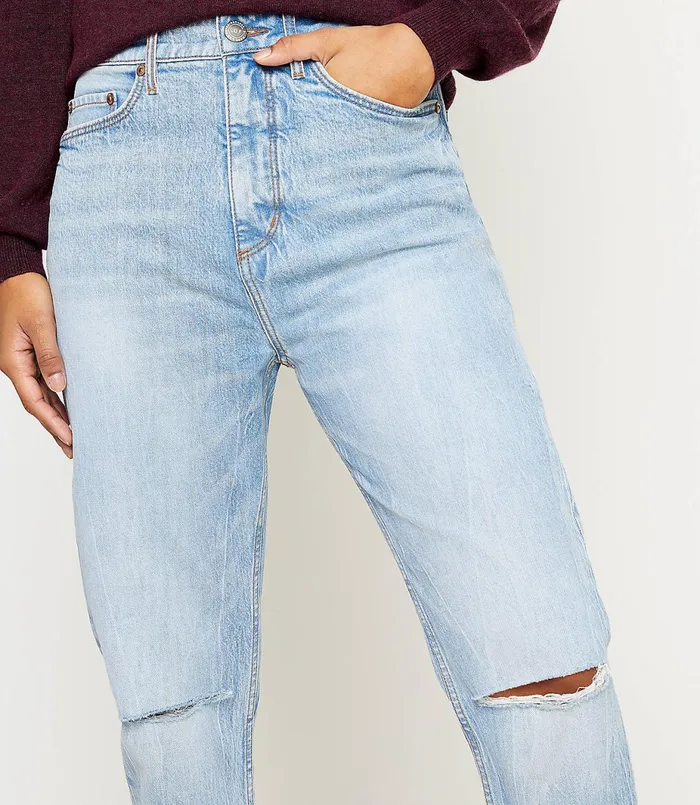 LOFT Petite Boyfriend Jeans In Destructed Light Wash Destructed Light Wash Women Petite Jeans