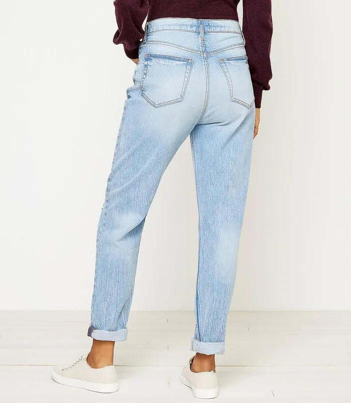 LOFT Petite Boyfriend Jeans In Destructed Light Wash Destructed Light Wash Women Petite Jeans