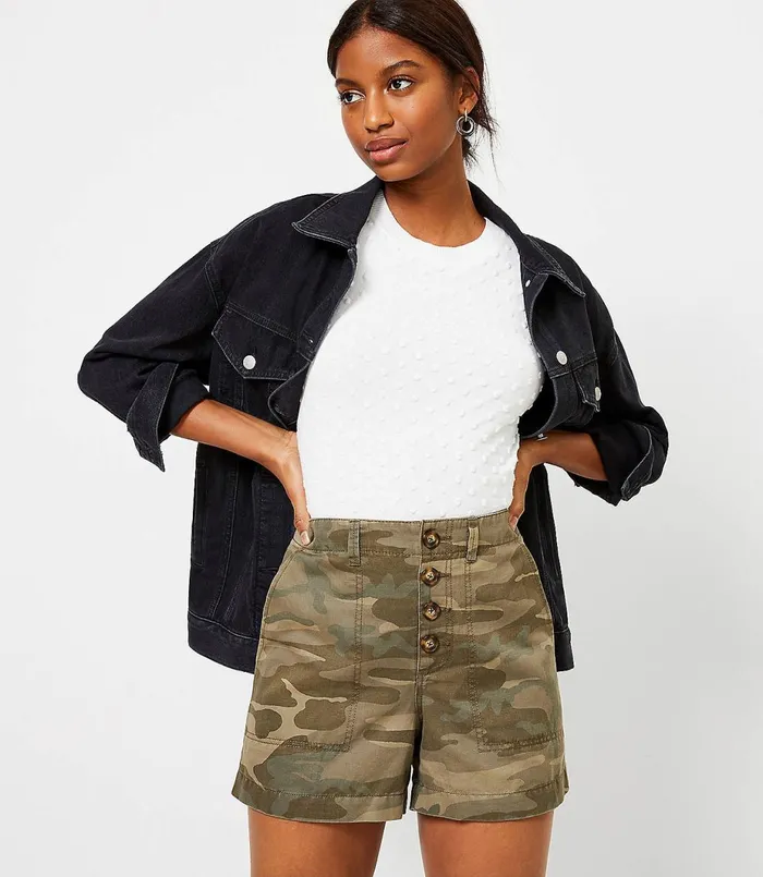 LOFT Petite Casual Utility Shorts In Camo Hush Olive Women Petite Shorts