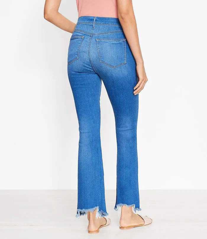 LOFT Petite Chewed Hem Button Front High Rise Kick Crop Jeans In Classic Indigo Wash Classic Indigo Wash Women Petite Jeans
