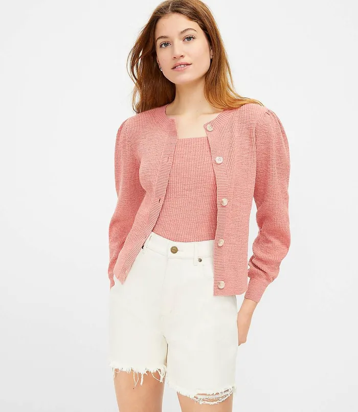 LOFT Petite Draped Sleeve Cardigan Whisper White Women Petite Cardigans
