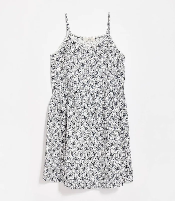 LOFT Petite Floral Lacy Strappy Swing Dress Whisper White Women Petite Dresses LOFT Petite Floral Lacy Strappy Swing Dress Whisper White Women Petite Dresses