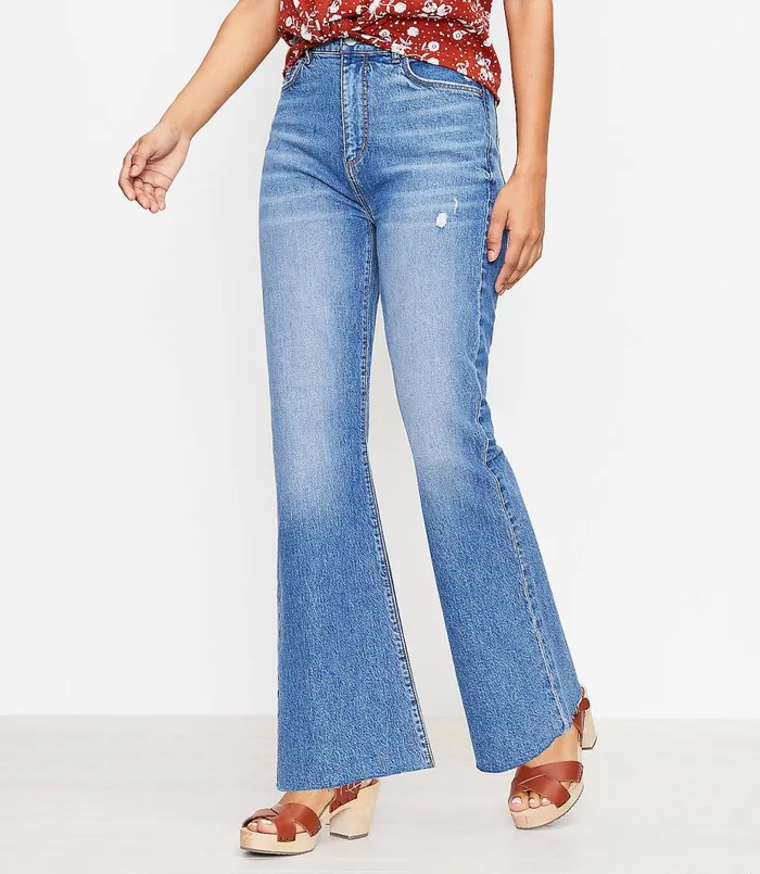 LOFT Petite Fresh Cut High Rise Sandal Flare Jeans In Staple Mid Indigo Wash Staple Mid Indigo Wash Women Petite Jeans LOFT Petite Fresh Cut High Rise Sandal Flare Jeans In Staple Mid Indigo Wash Staple Mid Indigo Wash Women Petite Jeans