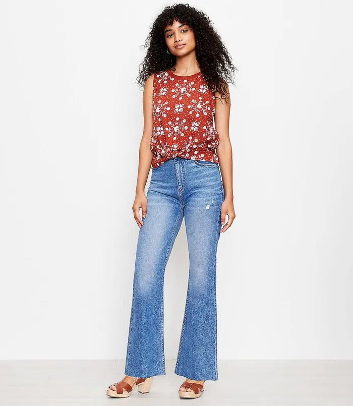 LOFT Petite Fresh Cut High Rise Sandal Flare Jeans In Staple Mid Indigo Wash Staple Mid Indigo Wash Women Petite Jeans