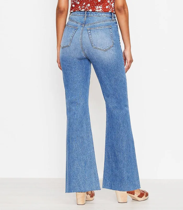 LOFT Petite Fresh Cut High Rise Sandal Flare Jeans In Staple Mid Indigo Wash Staple Mid Indigo Wash Women Petite Jeans