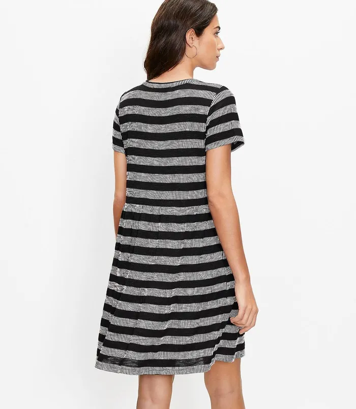 LOFT Petite Geo Striped Tiered Tee Dress Black Women Petite Dresses
