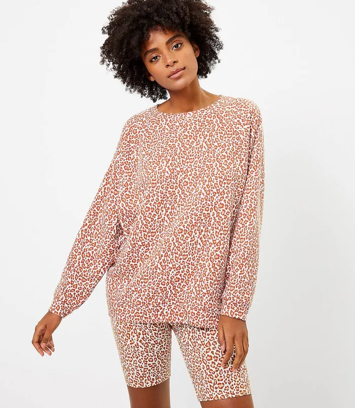 LOFT Petite Lou and Grey Leopard Print Oversized Terry Sweatshirt Sweet Caramel Women Petite Tops LOFT Petite Lou and Grey Leopard Print Oversized Terry Sweatshirt Sweet Caramel Women Petite Tops