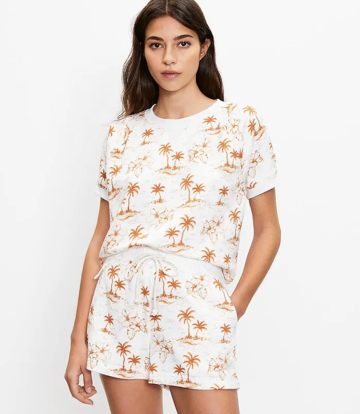 LOFT Petite Lou and Grey Palm Island Cozy Cotton Terry Sweatshirt Tee Whisper White Women Petite Tops