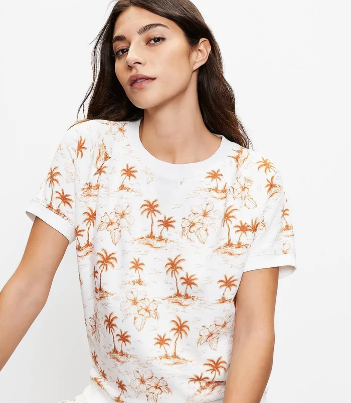LOFT Petite Lou and Grey Palm Island Cozy Cotton Terry Sweatshirt Tee Whisper White Women Petite Tops