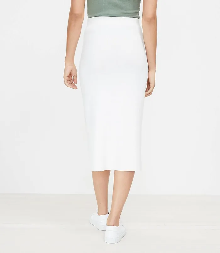 LOFT Petite Ribbed Midi Sweater Skirt White Women Petite Skirts