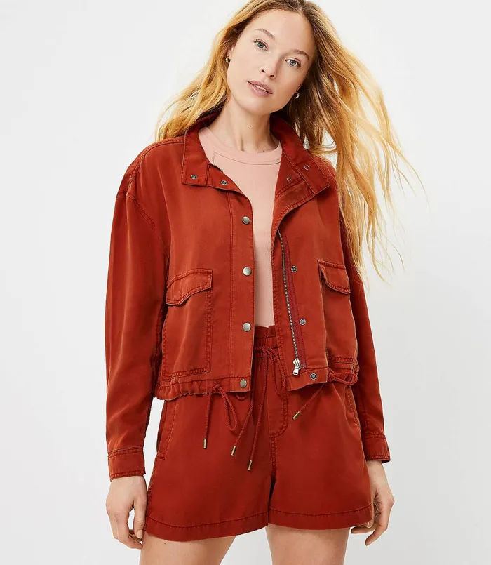 LOFT Petite Soft Twill Drawstring Jacket Soft Porcelain Women Petite Jackets and Blazers LOFT Petite Soft Twill Drawstring Jacket Soft Porcelain Women Petite Jackets and Blazers