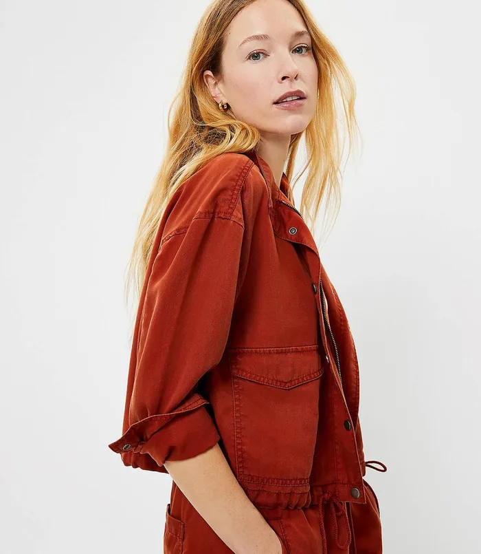 LOFT Petite Soft Twill Drawstring Jacket Soft Porcelain Women Petite Jackets and Blazers
