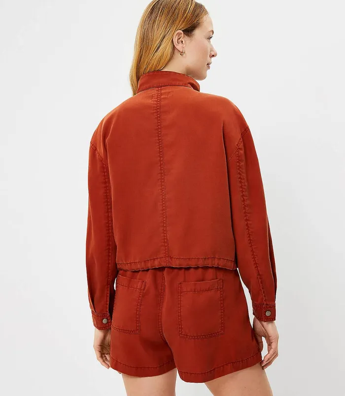 LOFT Petite Soft Twill Drawstring Jacket Soft Porcelain Women Petite Jackets and Blazers