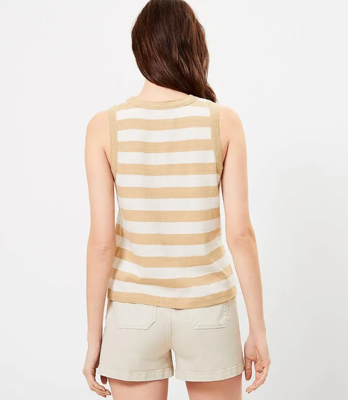 LOFT Petite Striped Crew Neck Tank Black Women Petite Tees