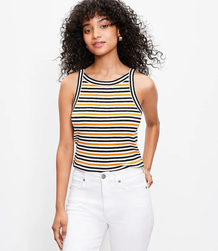 LOFT Petite Striped Halter Tank White Women Petite Tops