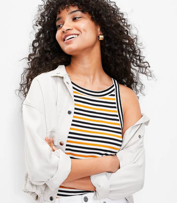 LOFT Petite Striped Halter Tank White Women Petite Tops