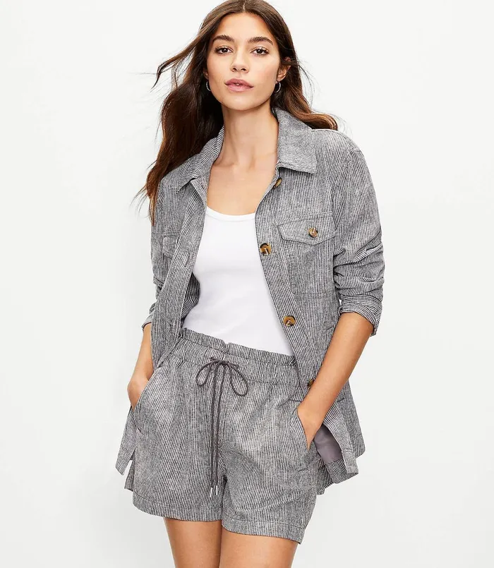 LOFT Petite Striped Shirt Jacket Blackwhite Multi Women Petite Jackets and Blazers LOFT Petite Striped Shirt Jacket Blackwhite Multi Women Petite Jackets and Blazers