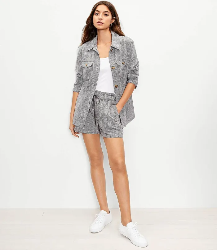 LOFT Petite Striped Shirt Jacket Blackwhite Multi Women Petite Jackets and Blazers
