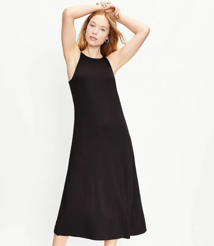 LOFT Petite Tank Midi Dress Black Women Petite Dresses